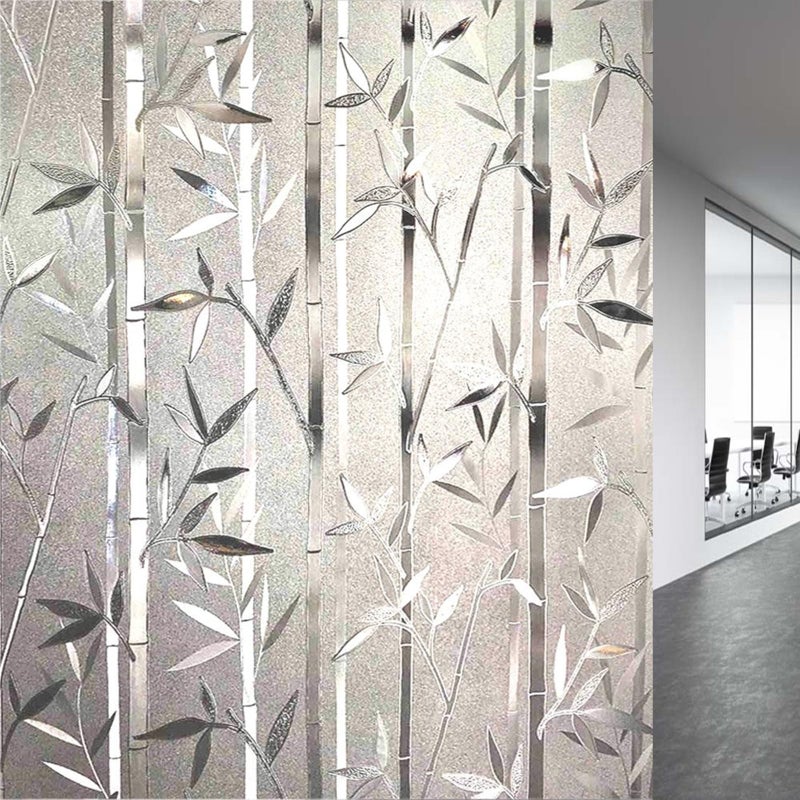 LEMON CLOUD Bamboo Window Film - Stained Glass Film Frosted Privacy Decal - Decorative Window Cling No Glue Removable Stickers (17.5 x 157.4 Inch) - Image 1